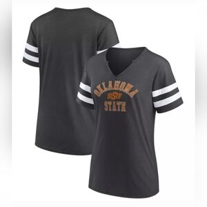 NCAA Oklahoma State Cowboys Women's V-Neck Notch TShirt, Charcoal Heather, Small